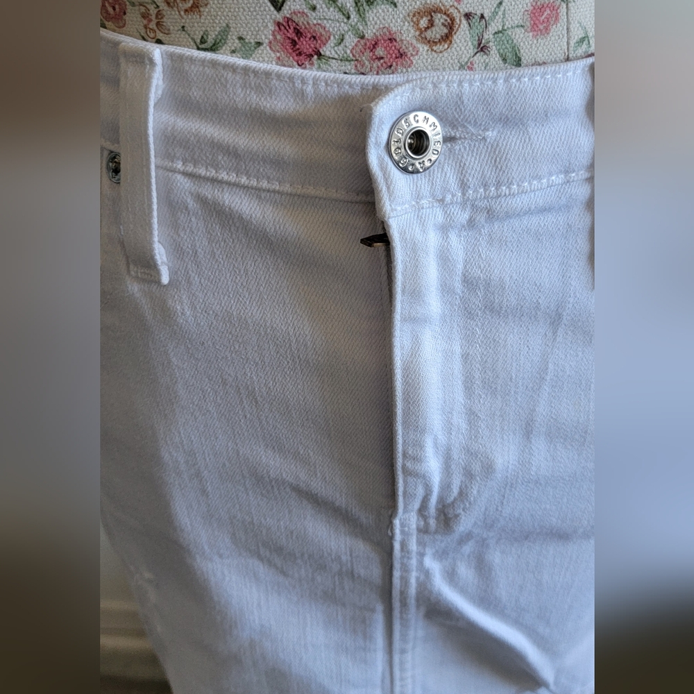 AG Adriano Goldschmied White Distressed Denim Pencil Mini Skirt Size 27R - Picture 2 of 9